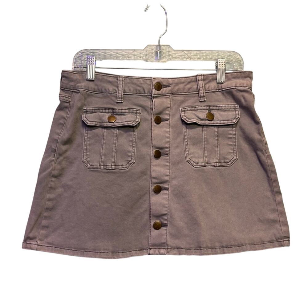 Altar’d State Gray Button Front A-Line Pockets Mini Skirt Size Medium